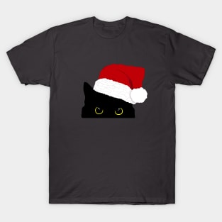 Peeking black kitty with Santa hat T-Shirt